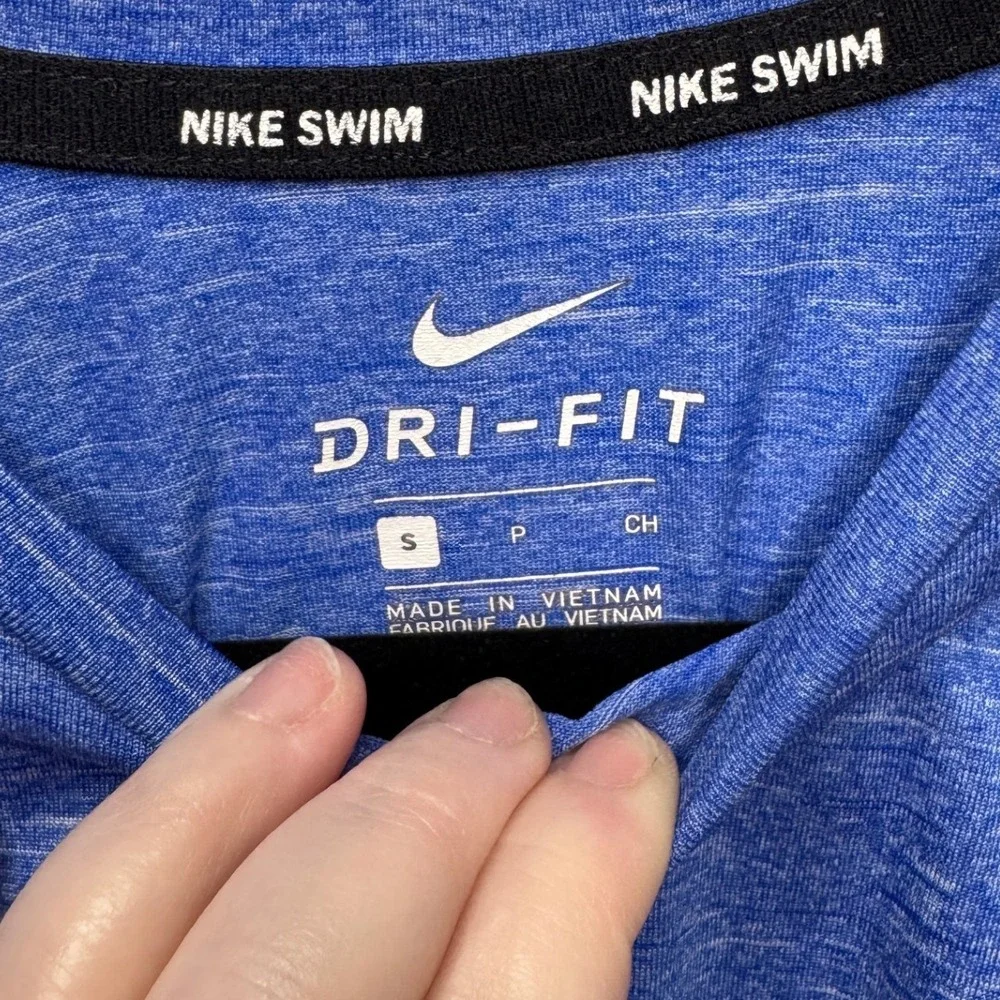 Nike Swim Mens Dri-FIT UPF 40+ Rash Guard Blue Heather NESSA589 Size Small